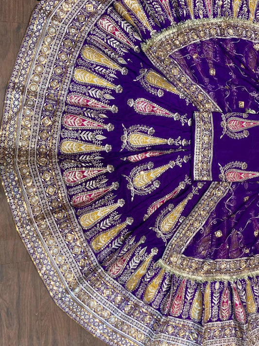 Crepe Silk Humarahi Odhani Barik Zarik Work Rajputi Poshak in Purple color-91565