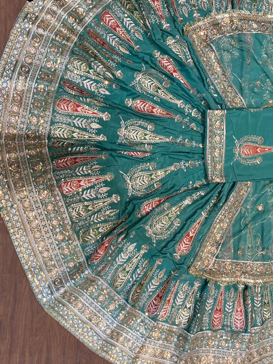 Crepe Silk Humarahi Odhani Barik Zarik Work Rajputi Poshak in Blue color-91564