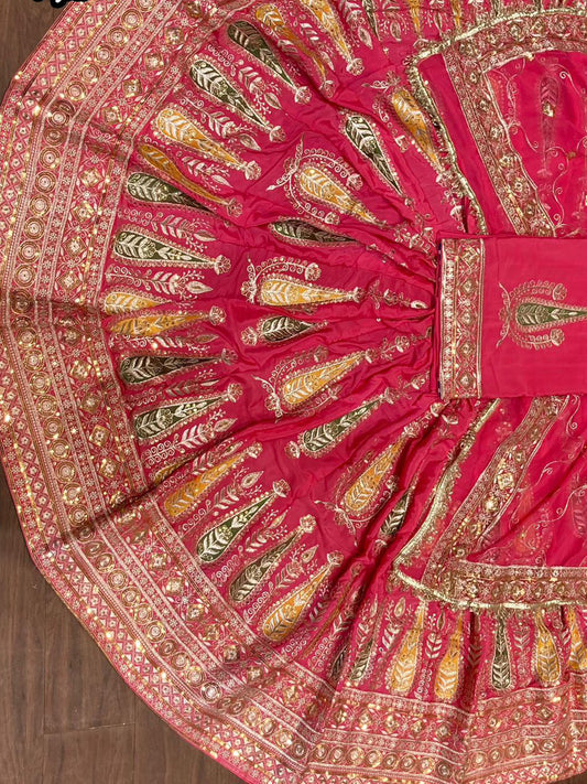 Crepe Silk Humarahi Odhani Barik Zarik Work Rajputi Poshak in pink color-91563