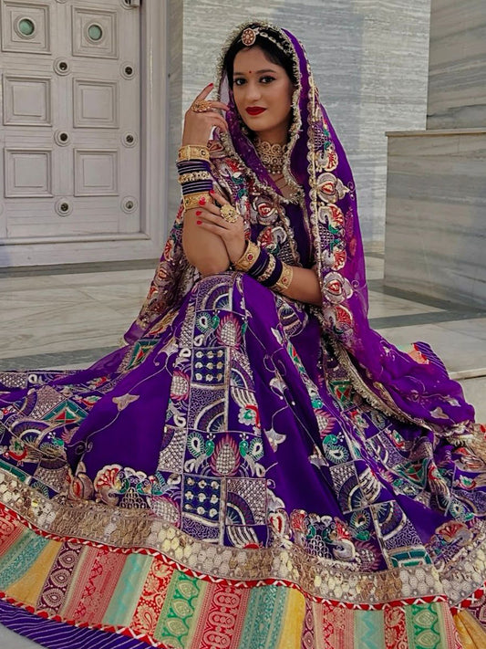 Georgette 7 Miter full Gher Premium quality Bridal Rajputi Poshak In Purple color-91581