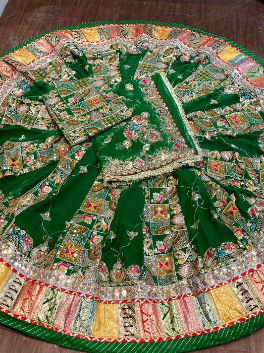 Georgette 7 Miter full Gher Premium quality Bridal Rajputi Poshak In Green color-91577