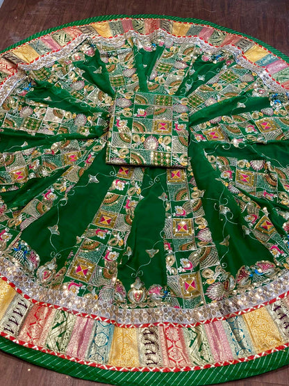 Georgette 7 Miter full Gher Premium quality Bridal Rajputi Poshak In Green color-91577