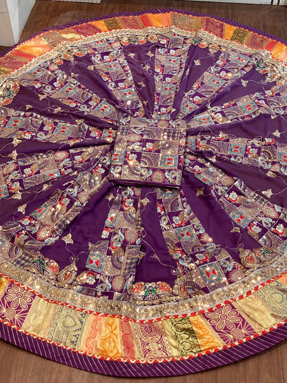 Crepe Silk Humarahi Odhani Barik Zarik Work Rajputi Poshak In Purple color-91576