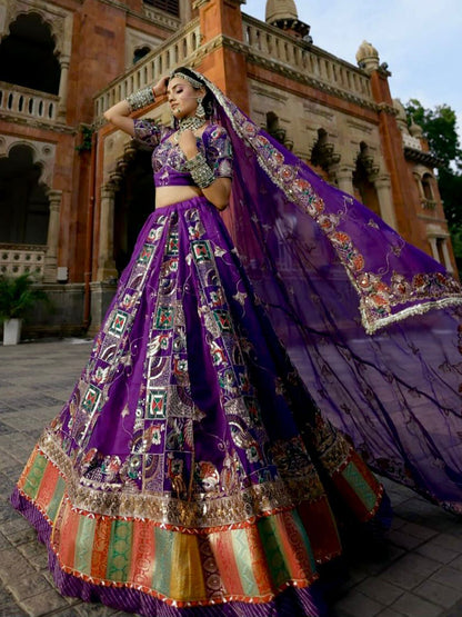Georgette 7 Miter full Gher Premium quality Bridal Rajputi Poshak In Purple color-91581
