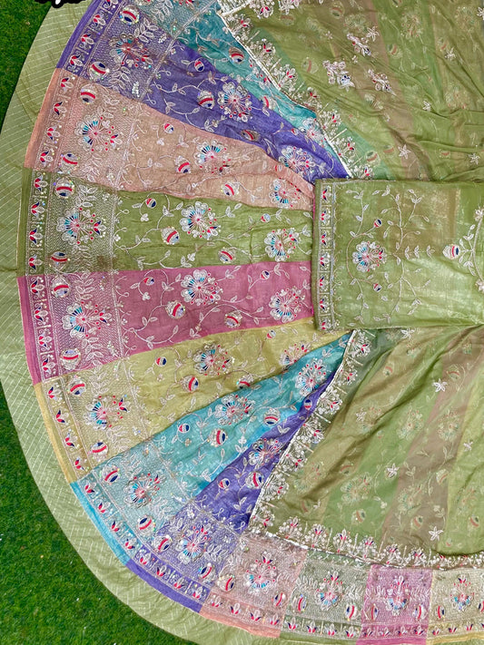 Multicolor 4 Miter full Gher Gold Crush Premium quality Bridal Rajputi Poshak-91570