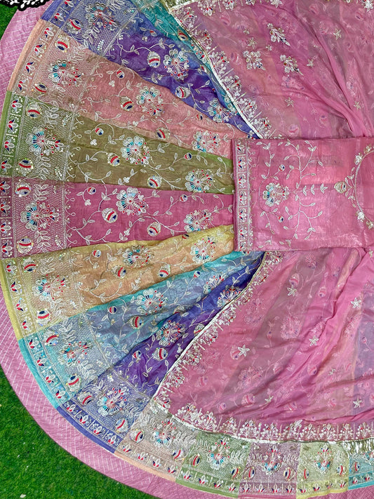 Multicolor 4 Miter full Gher Gold Crush Premium quality Bridal Rajputi Poshak-91569