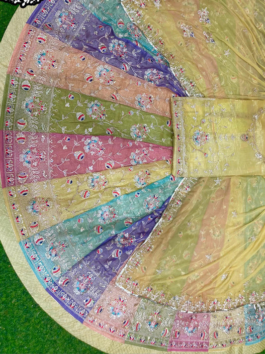 Multicolor 4 Miter full Gher Gold Crush Premium quality Bridal Rajputi Poshak-91568