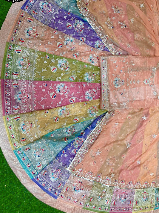 Multicolor 4 Miter full Gher Gold Crush Premium quality Bridal Rajputi Poshak-91566