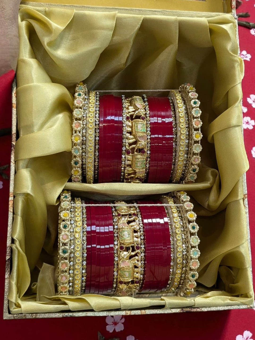 Red Color Royal Indian Bridal Chura with Beautiful Kundal Work Design-20169