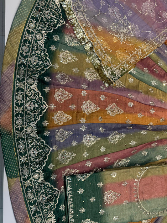 5 Miter full Gher Tesla Silk Multicolour Premium quality Rajputi Poshak Rajputi Suit-91599