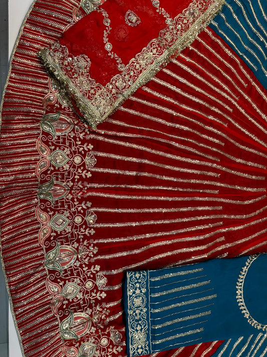 Viscose 5 Meter Flare Gher Jari Sequence Work premium rajputi poshak-91657