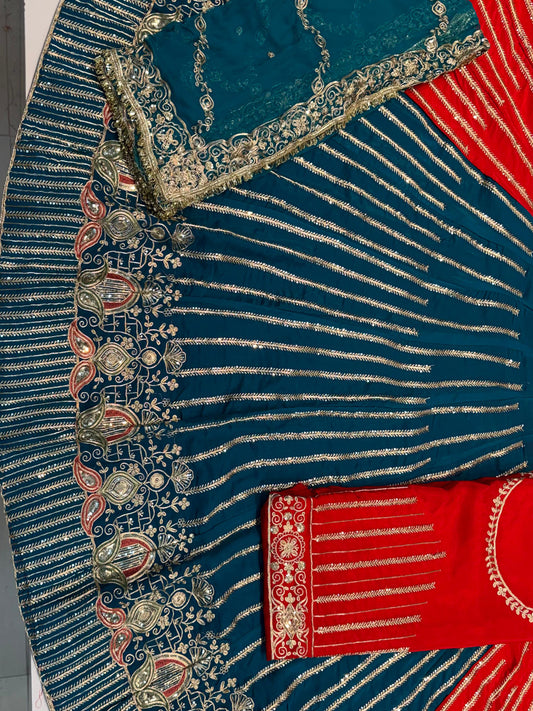 Viscose 5 Meter Flare Gher Jari Sequence Work premium rajputi poshak-91658