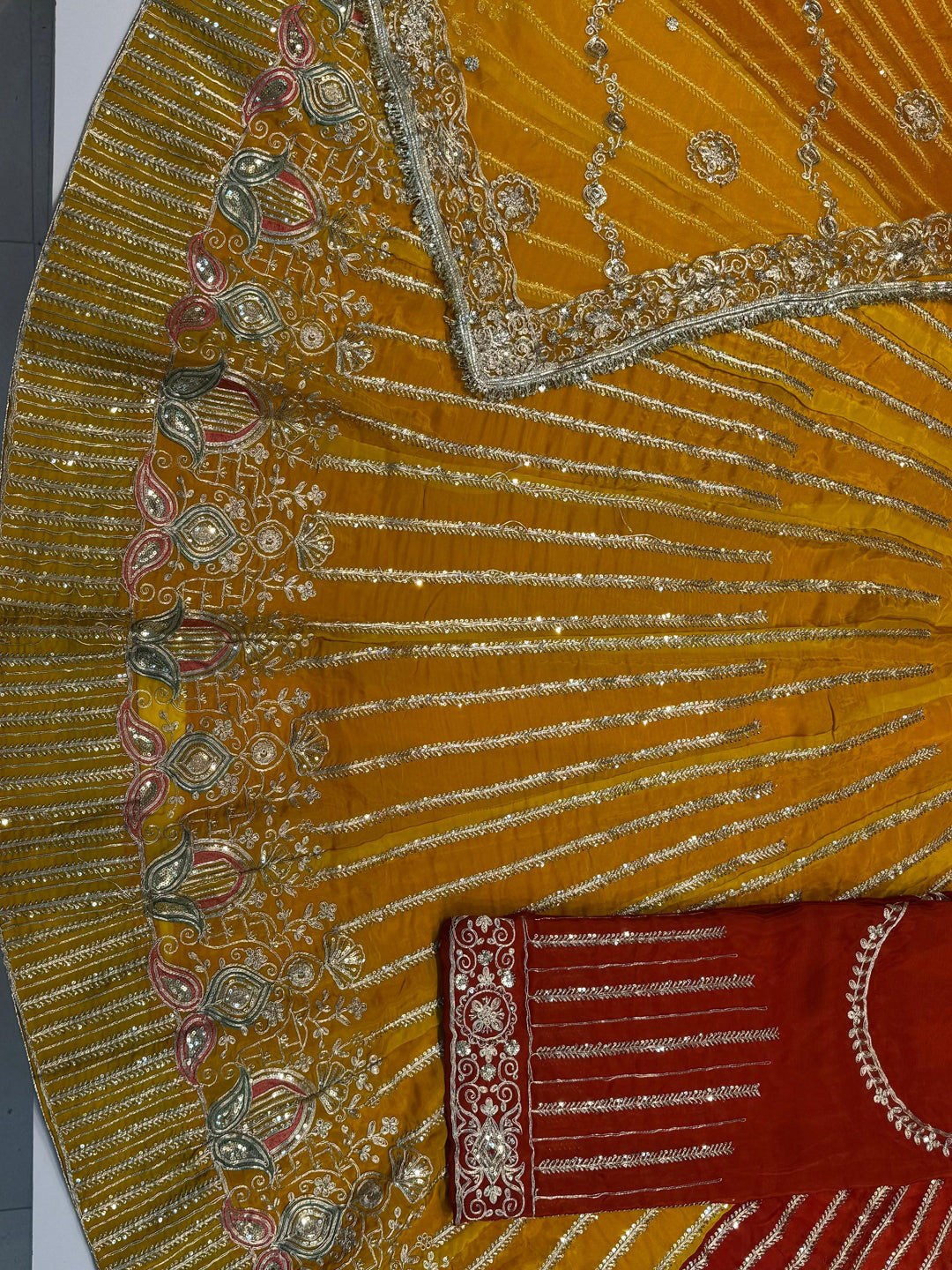 Viscose 5 Meter Flare Gher Jari Sequence Work premium rajputi poshak-91660