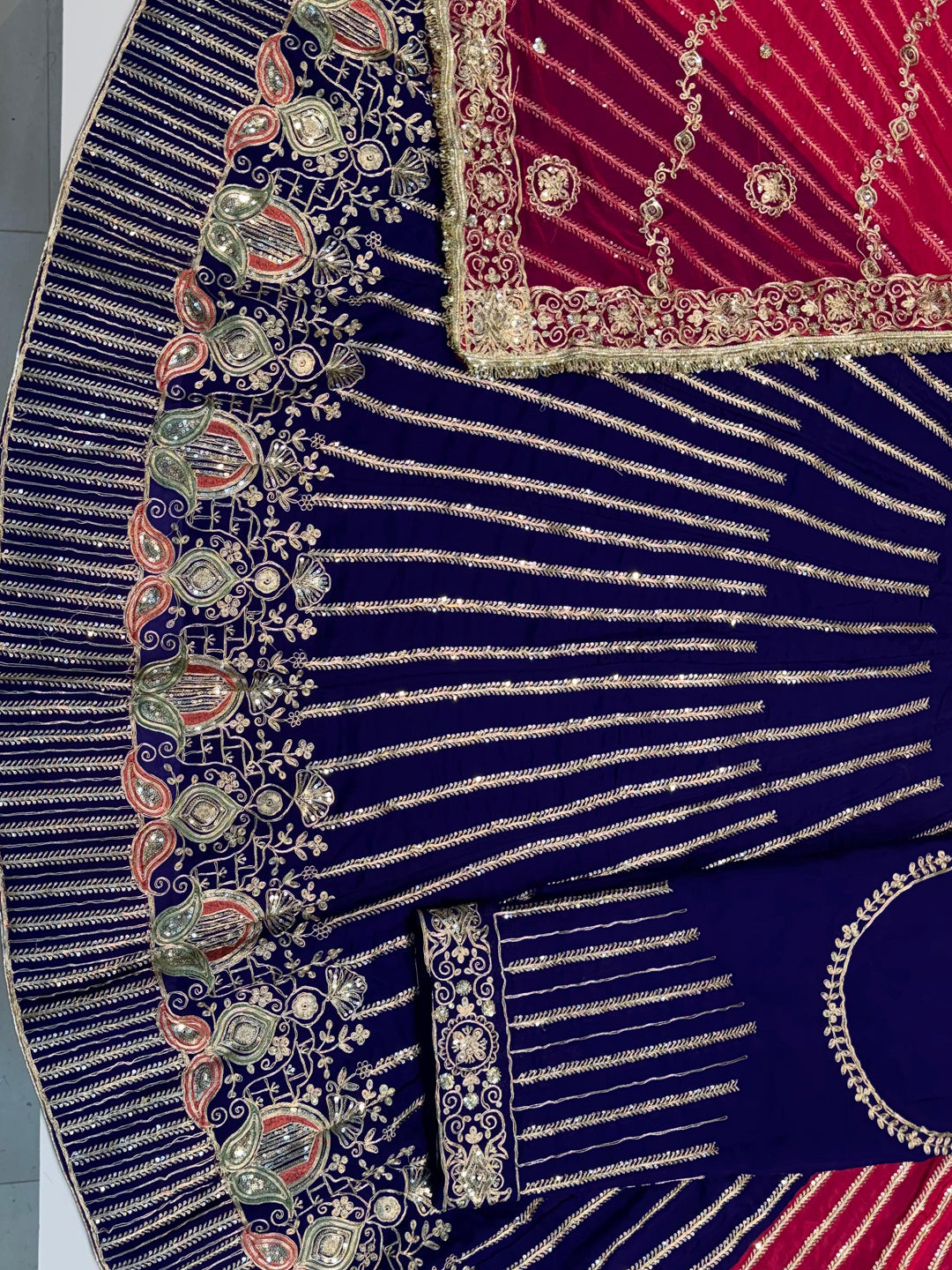 Viscose 5 Meter Flare Gher Jari Sequence Work premium rajputi poshak-91661