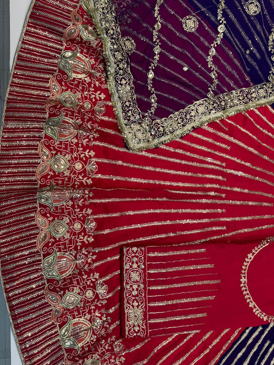 Viscose 5 Meter Flare Gher Jari Sequence Work premium rajputi poshak-91662