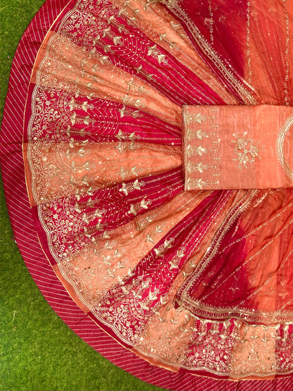 4 Miter full Gher Gold Crush Multicolour Premium quality Rajputi Poshak-91582