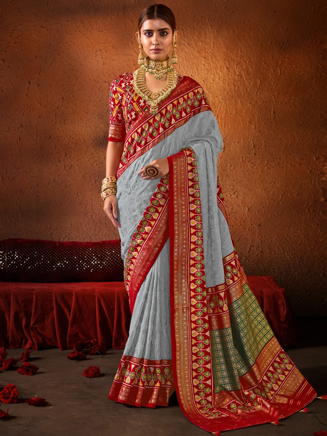 Georgette Silk With Chickankari Embroidery Border Saree-41066