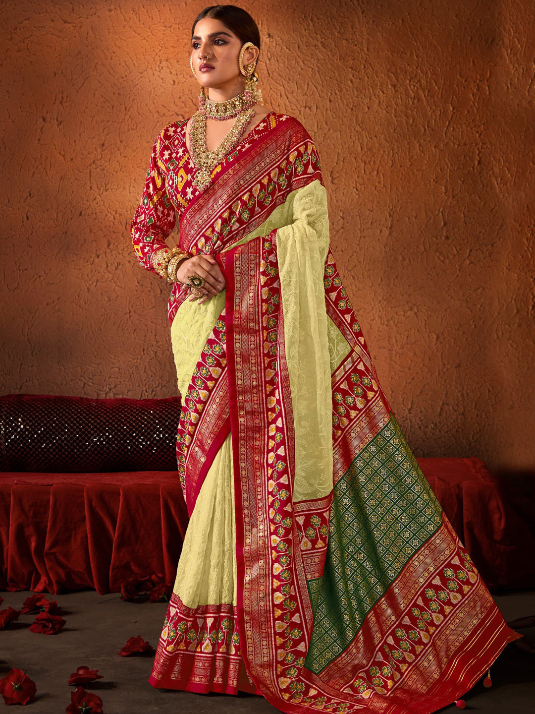 Georgette Silk With Chickankari Embroidery Border Saree-41068