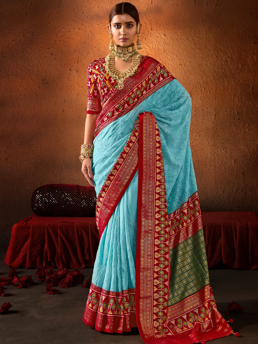 Georgette Silk With Chickankari Embroidery Border Saree-41069