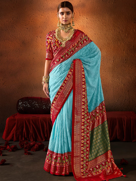 Georgette Silk With Chickankari Embroidery Border Saree-41069