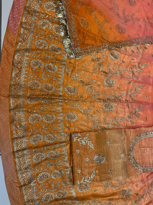 Gold Crush Double shade Zari Siroski Stone Work premium rajputi poshak-91651