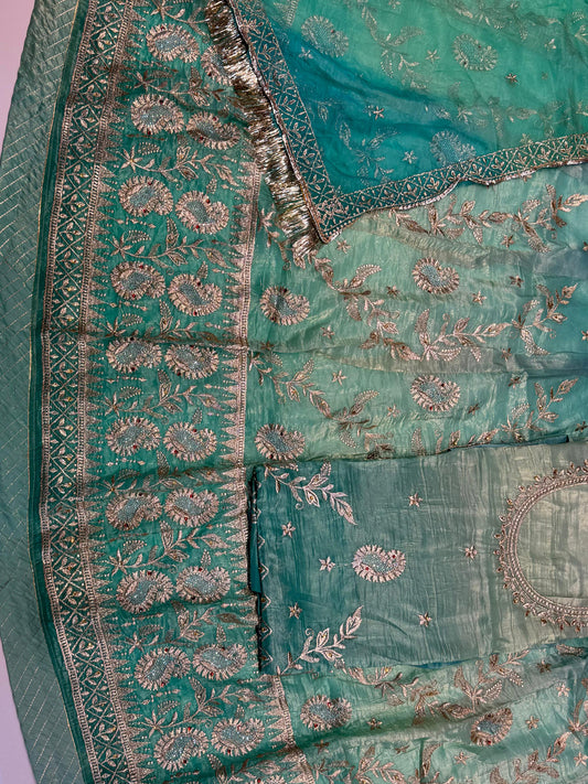 Gold Crush Double shade Zari Siroski Stone Work premium rajputi poshak-91652