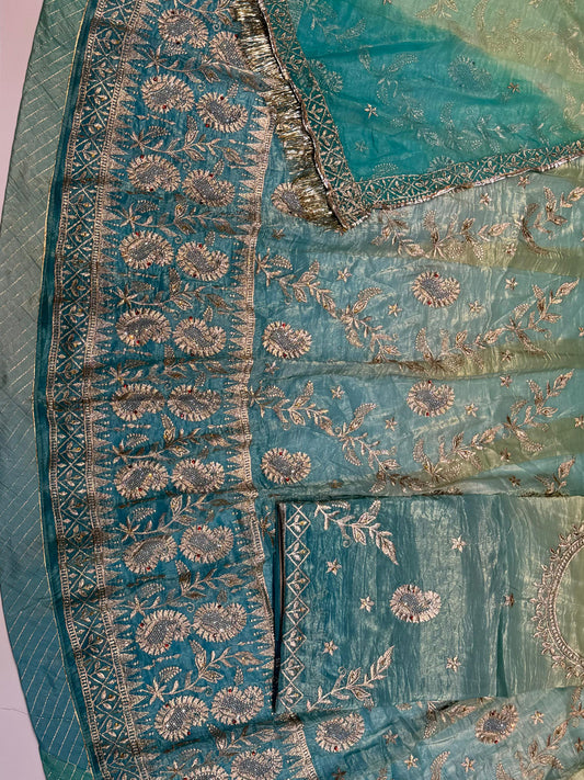 Gold Crush Double shade Zari Siroski Stone Work premium rajputi poshak-91655