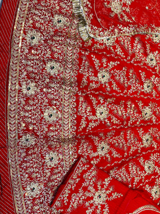 Red color Italian Silk Codding work Bridal Rajputi Poshak-91650