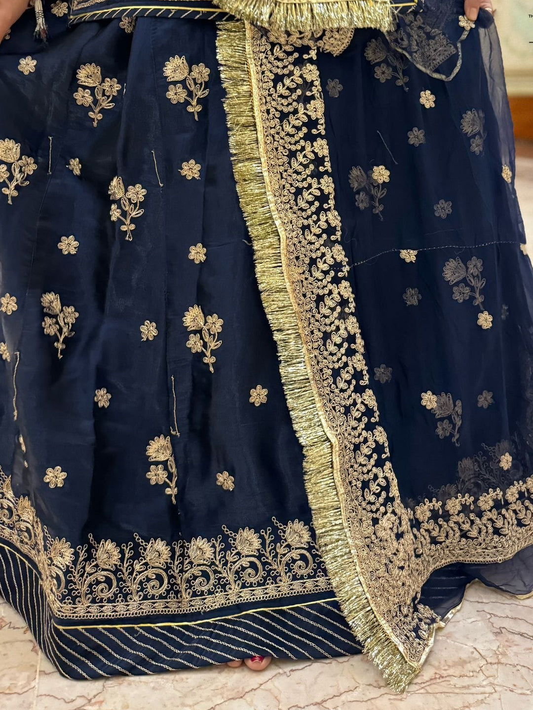 Tissue Partywear Sangeet Rajputi Poshak In Blue Color