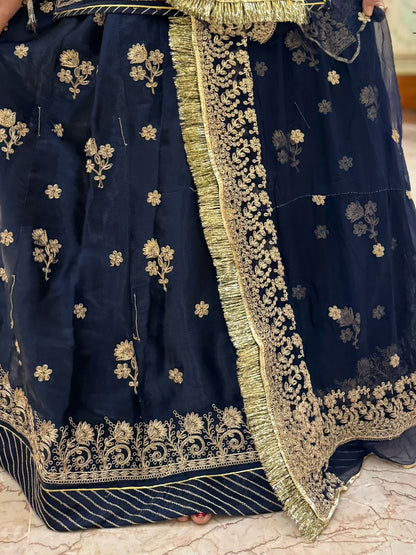Tissue Partywear Sangeet Rajputi Poshak In Blue Color