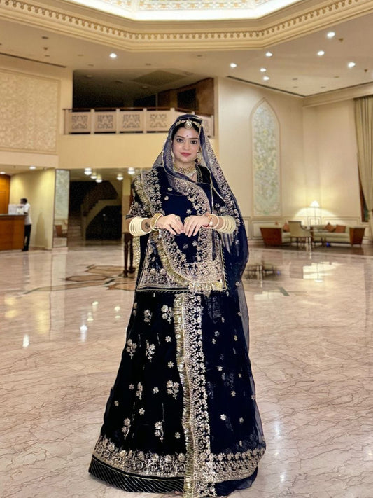 Tissue Partywear Sangeet Rajputi Poshak In Blue Color