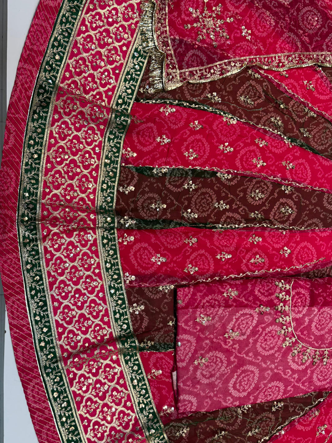 Chunnari Bandhej 5 Meter Flare Gher Humrahi Pure Sequence Work Rajputi Poshak-91649