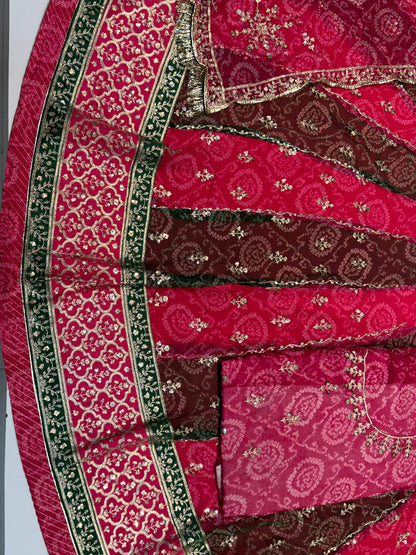 Chunnari Bandhej 5 Meter Flare Gher Humrahi Pure Sequence Work Rajputi Poshak-91649
