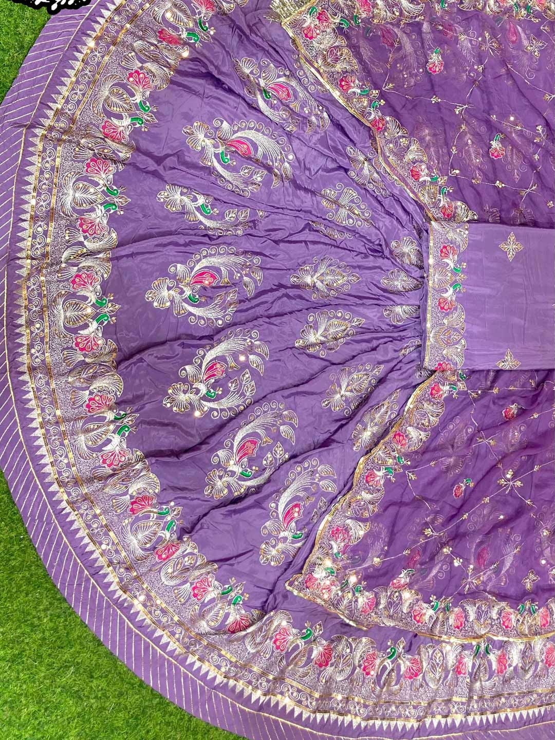 Crepe Silk 4 Meter Flare Mehendi Sangeet Rajputi Poshak In Purple color-91581