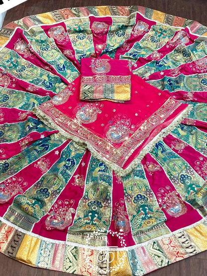 Georgette 6 Meter Flare Premium quality Bridal Rajputi Poshak In Pink color-91617