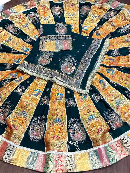 Georgette 6 Meter Flare Premium quality Bridal Rajputi Poshak In green color-91612