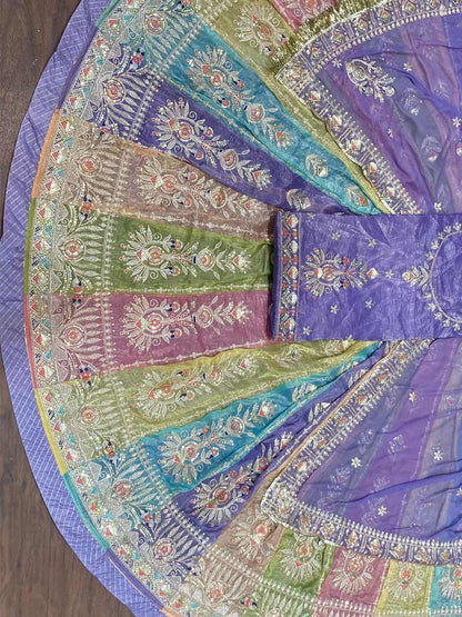 Gold Crush 4 Meter Flare Premium quality Bridal Rajputi Poshak In Purple color-91606