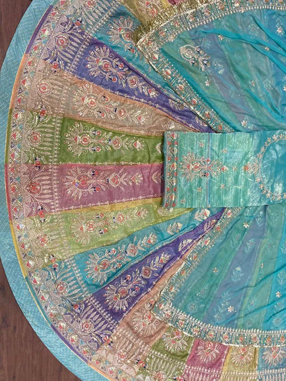 Gold Crush 4 Meter Flare Premium quality Bridal Rajputi Poshak In Blue color-91607