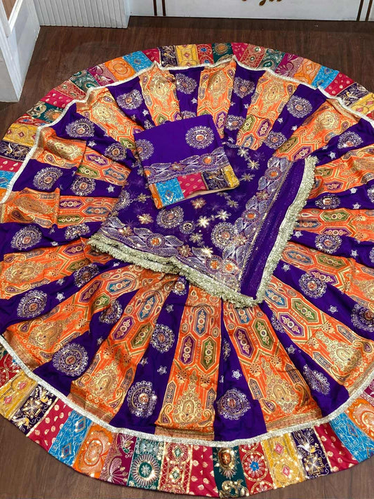 Georgette 7 Meter Flare Premium quality Bridal Rajputi Poshak In Purple color-9160