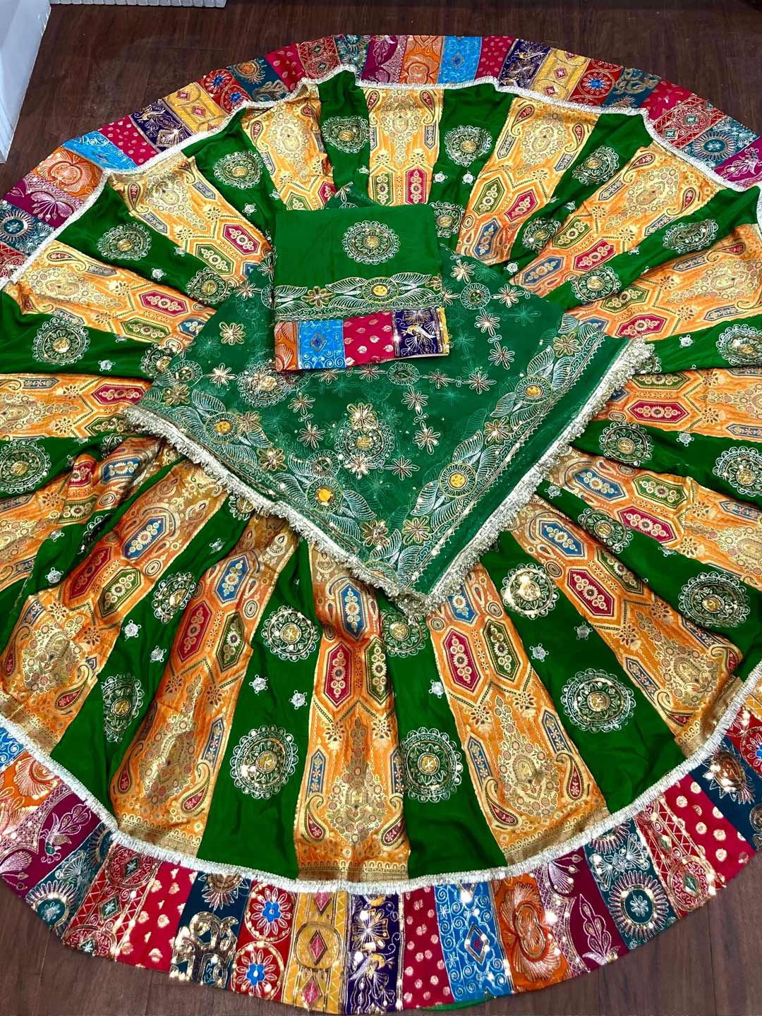 Georgette 7 Meter Flare Premium quality Bridal Rajputi Poshak In Green color-91601