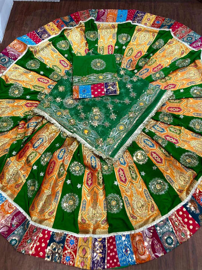 Georgette 7 Meter Flare Premium quality Bridal Rajputi Poshak In Green color-91601