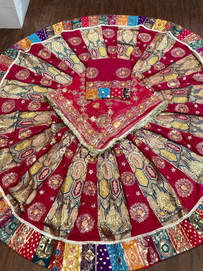 Georgette 7 Meter Flare Premium quality Bridal Rajputi Poshak In pink color-91602