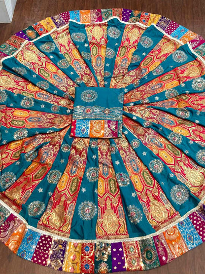 Georgette 7 Meter Flare Premium quality Bridal Rajputi Poshak In blue color-91603