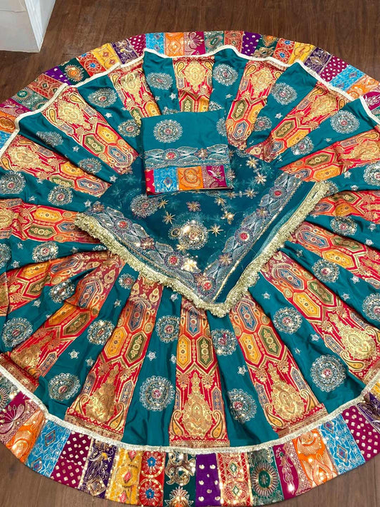 Georgette 7 Meter Flare Premium quality Bridal Rajputi Poshak In blue color-91603