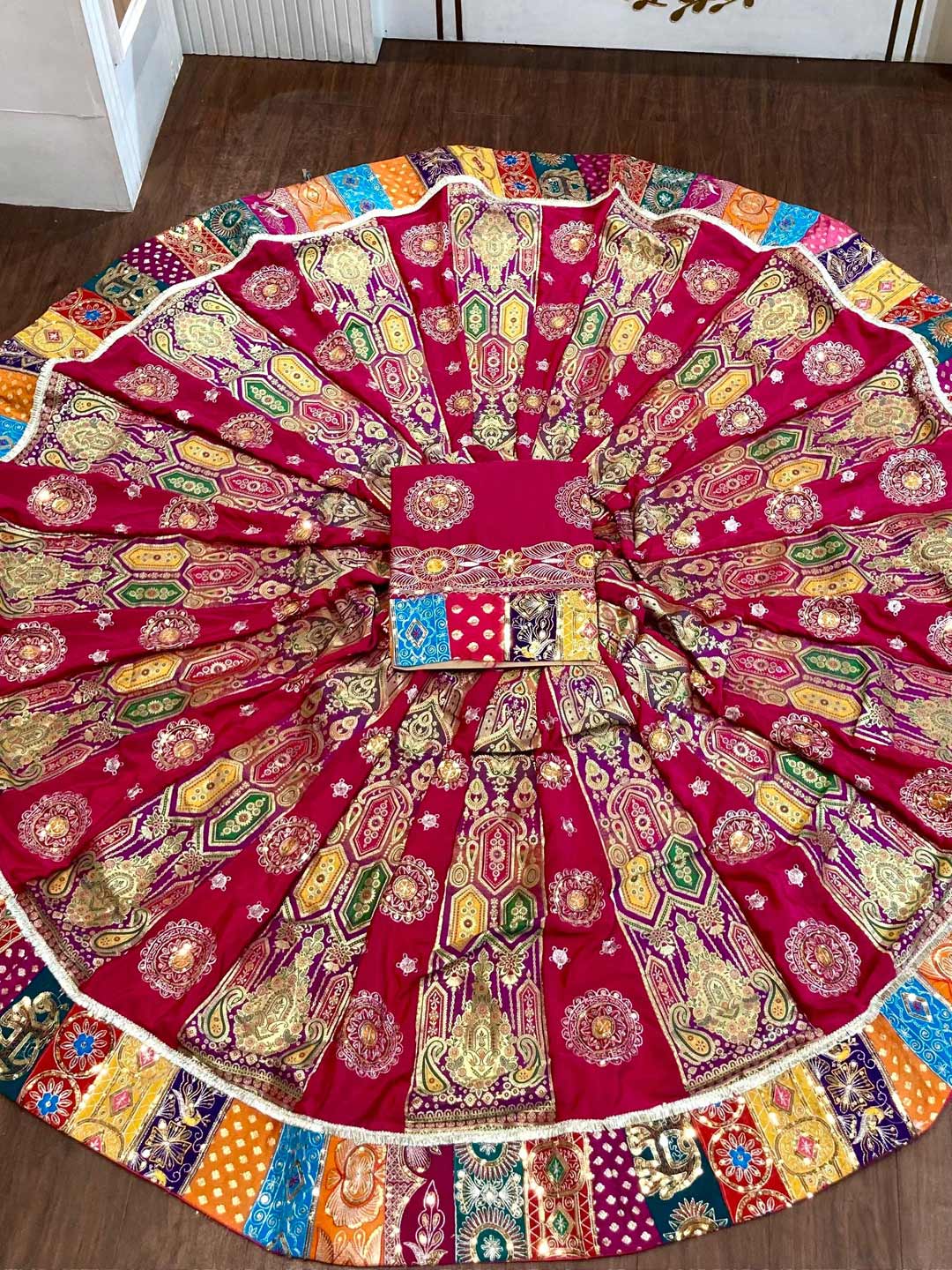 Georgette 7 Meter Flare Premium quality Bridal Rajputi Poshak In Pink color-91605