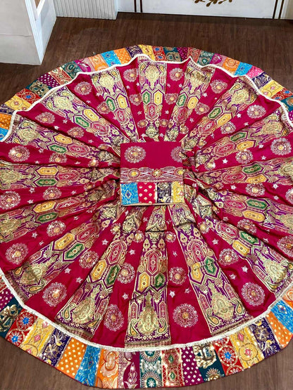 Georgette 7 Meter Flare Premium quality Bridal Rajputi Poshak In Pink color-91605