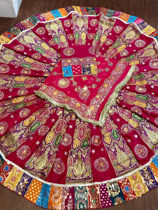 Georgette 7 Meter Flare Premium quality Bridal Rajputi Poshak In Pink color-91605