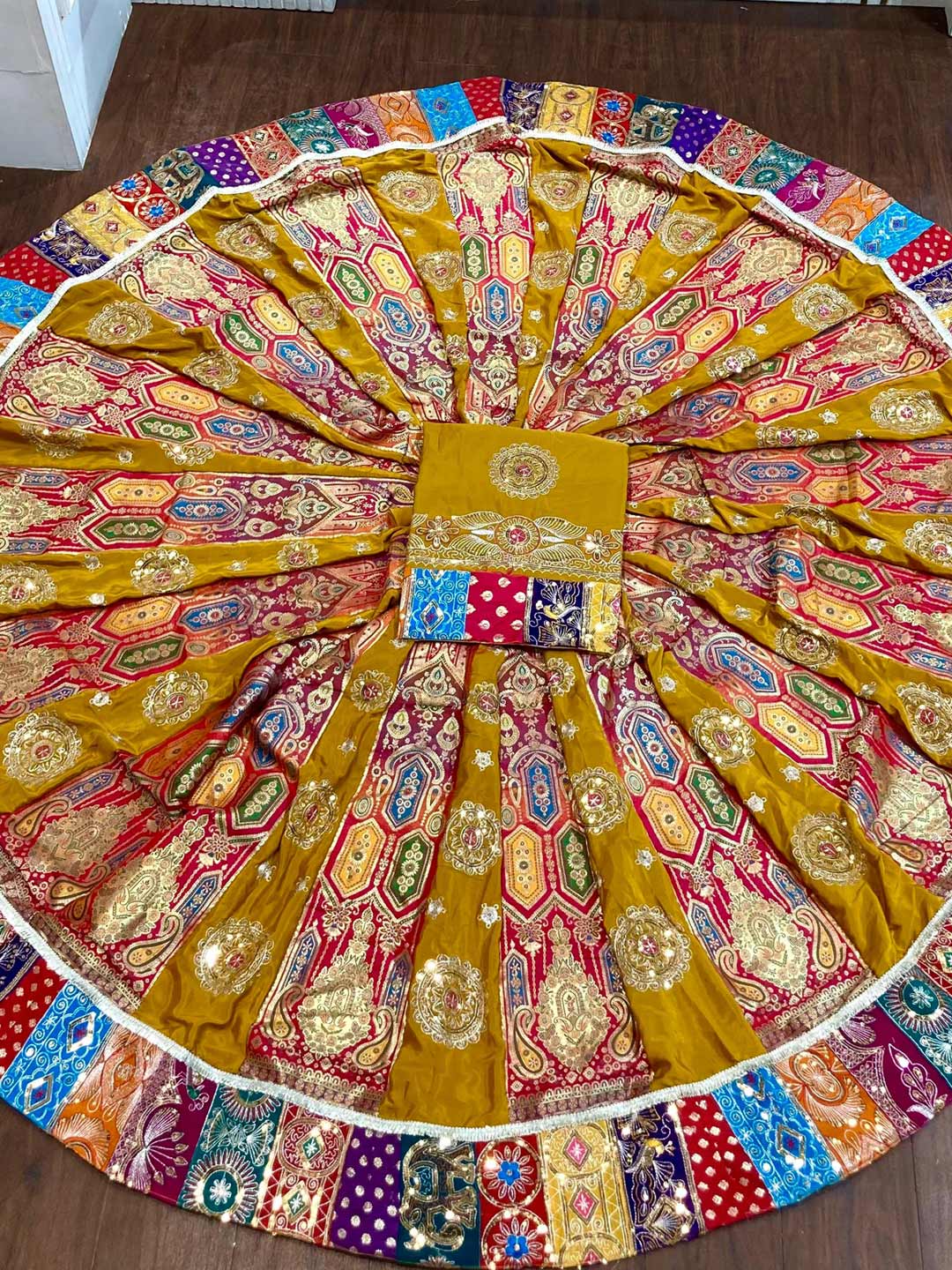 Georgette 7 Meter Flare Premium quality Bridal Rajputi Poshak In mustard color-91604