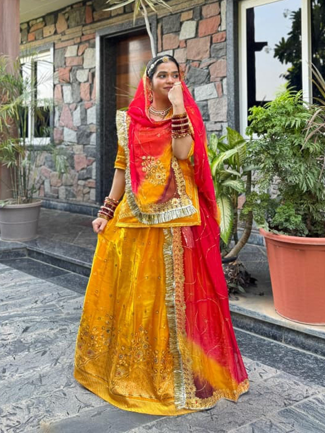 Fandy Shaded Haldi Sangeet Rajputi Poshak In Yellow Color-91663