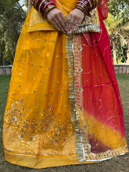 Fandy Shaded Haldi Sangeet Rajputi Poshak In Yellow Color-91663